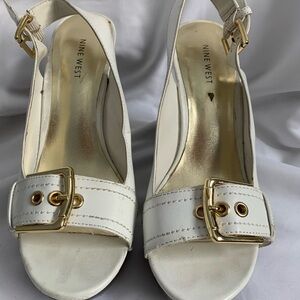 Nine West White Peep Toe Wedge